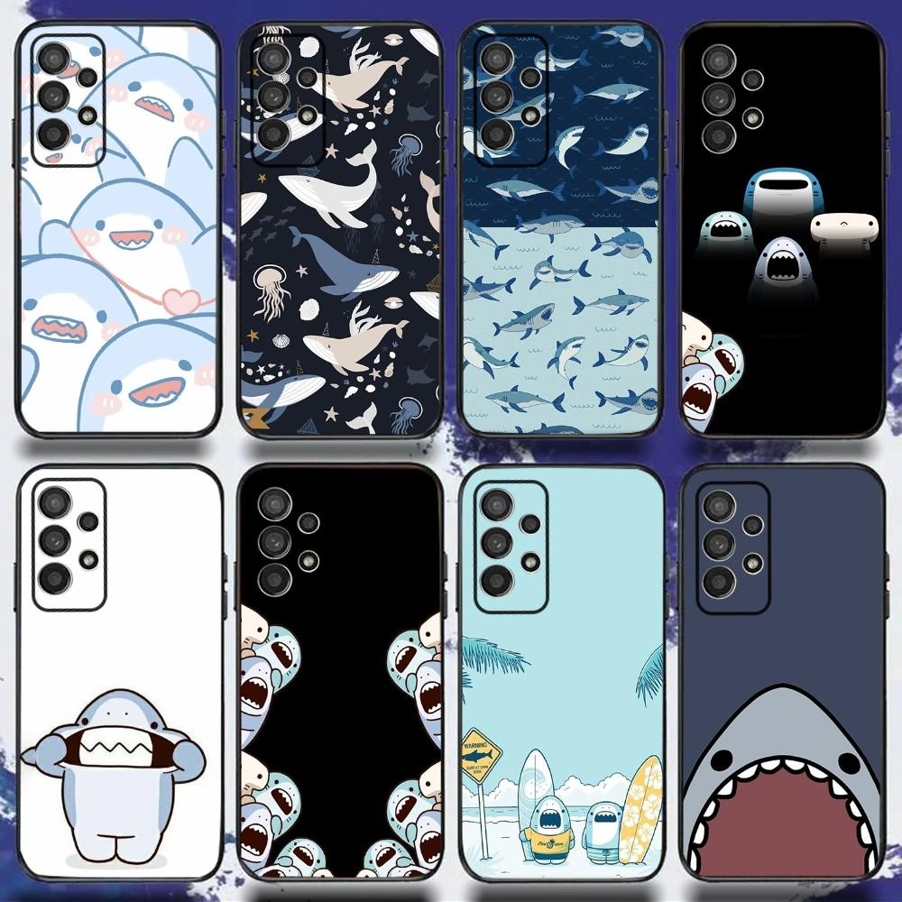 Cute Shark Cartoon Phone Case For Samsung S21,S22,S23,S30,Ultra,S20,Plus,Fe,Lite,Note,10,9,5G Black Soft Cover