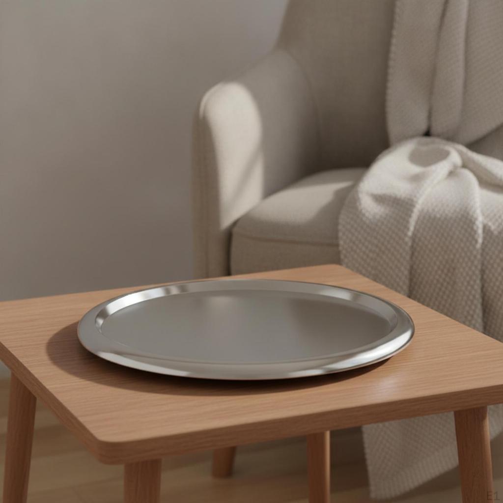 Stainless Steel Serving Tray Shallow Round Metal Platter Modern for Tabletop