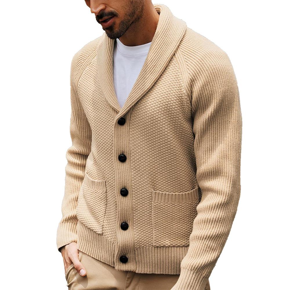 Men S Knitted Cardigan Long Sleeve Lapel Pocket Casual Winter Sweater