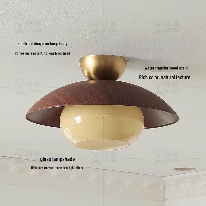 

French Retro Cream Hallway Ceiling Light with Wood Grain and Glass Finish No Light Source (No Bulb)