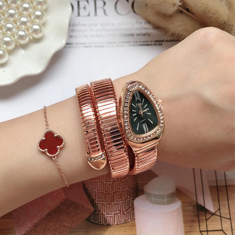 Girls' Creative Snake-Shaped Bangle Quartz Watch
