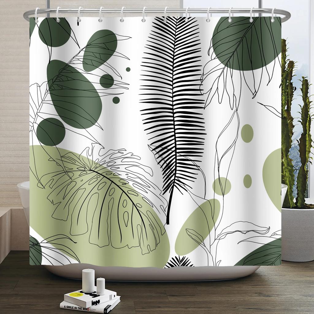 Watercolor Green Leaf Shower Curtain for Bathroom Vines Plant Nordic Minimalist Polyester Botanic Curtain for Home Hotel 180x2