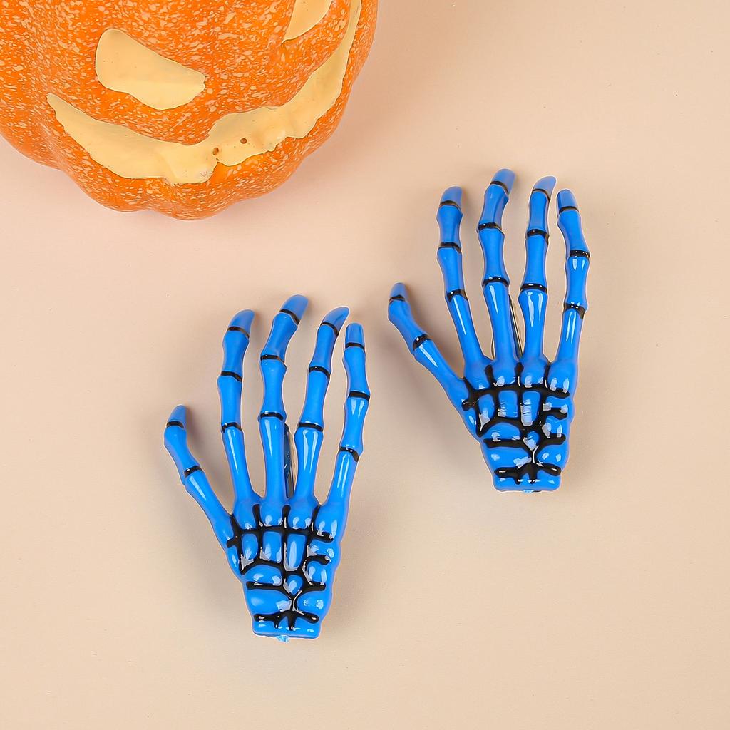 2 STÜCKE Kreative Skelett Hand Haarspange für Frauen Mädchen Gothic Stil Bunte Haarnadel Halloween Make-up Party Haarschmuck