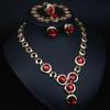 Crystal Bridal Jewelry Set Sparkly Crystal Necklace and Ring Beaded Bracelet Drop Earring for Women Wedding Outfit  Red