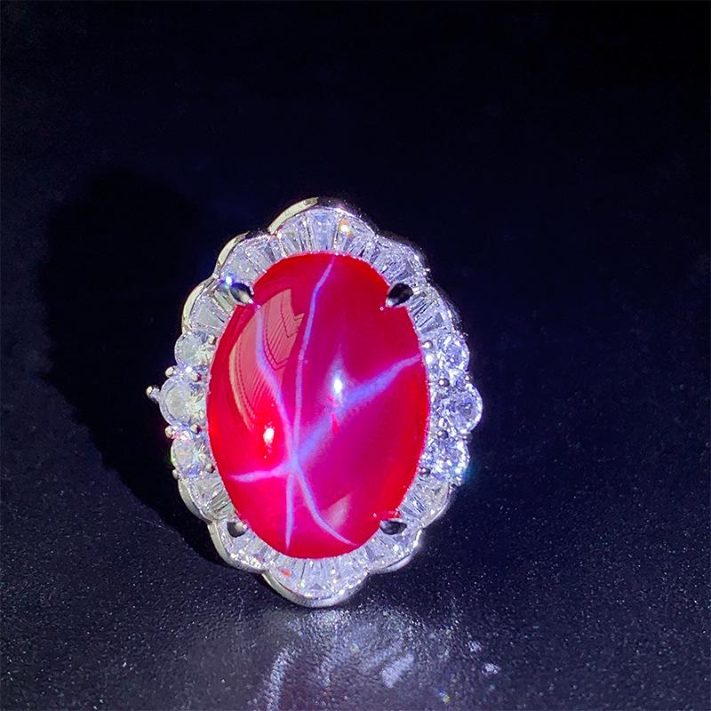 Jewelry Ice Seed Fluorescent Denier Shape Simulation Red Corundum Hexagram Star Light Set Main Stone 13 * 18