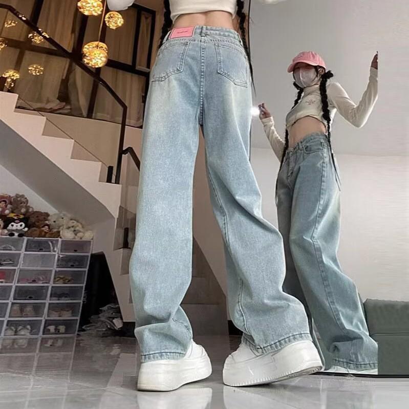 

Women s Light Jeans: Spring/Summer Loose Fit, Pink Label, High-Waisted, Straight, Wide-Leg, Floor-Length, Pear-Shaped Style Extra Large синий