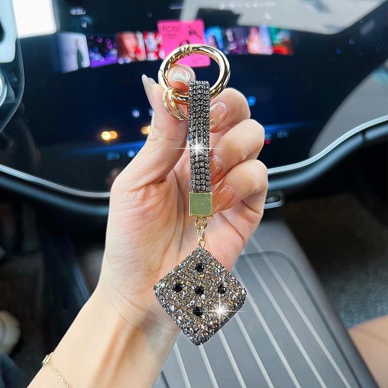 Creative Diamond Rope Dice Car Key Chain Pendant Personality Full Diamond Sieve Bag Accessories Fashion Backpack Gifts