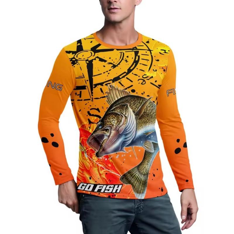 Men's Round Neck Long Sleeves Full Body Fish Pattern Moisture Absorption Quick-Drying Fishing Hiking Bicycles Sports 3D T-Shirts