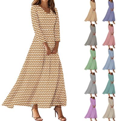 Kleider für Damen Vintage Blumen Tunika Tailliertes Midi-Kleid Sommer Casual 3/4 Ärmel Kleid