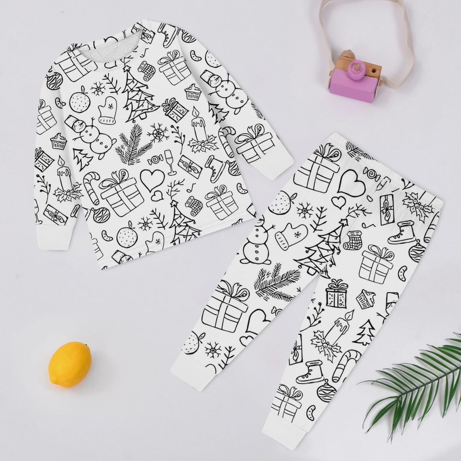 

Детский модный комплект: Рождественский топ с дудлами и брюки с длинным рукавом и круглым вырезом 120 чёрный