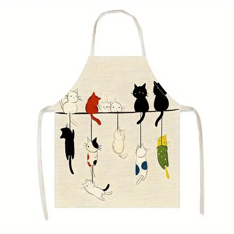 

Cute Cartoon Cats on Wire Apron, Colorful Feline Friends Pattern, Kitchen Cooking Bib, Multiple Sizes Available 38X47cm(15X19in)