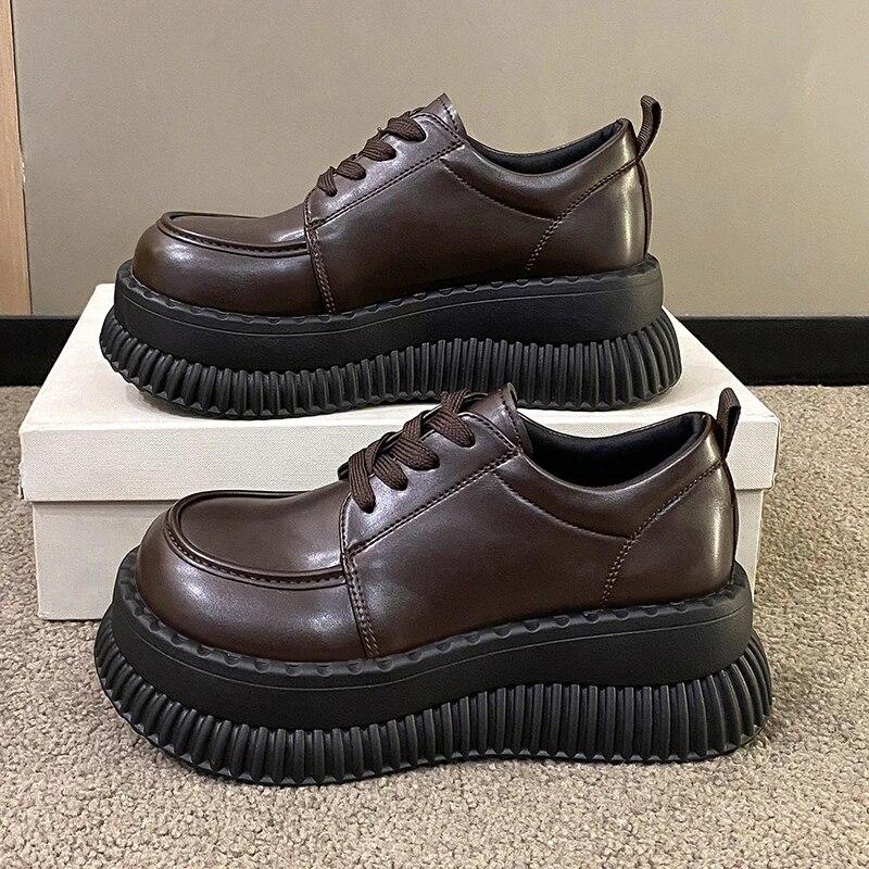 Volnočasové tenisky pro ženy baleríny PU šněrovací vysoké podpatky kulatá špička dámské boty plochá platforma vulkanizované boty plus size