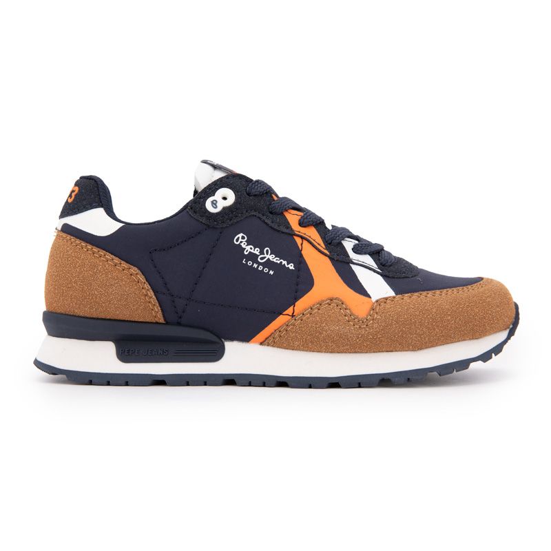 Navy Blue Player Air Sneakers with Camel Suede Effect Kid PEPE JEANS