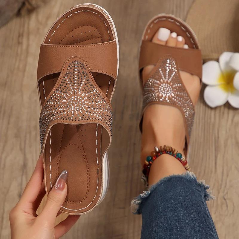 Fashion Fashion Crystal Platform Slippers for Women Open Toe Air Cushion Casual Shoes Woman Summer Lightweight Soft Sole Wedge Sandals