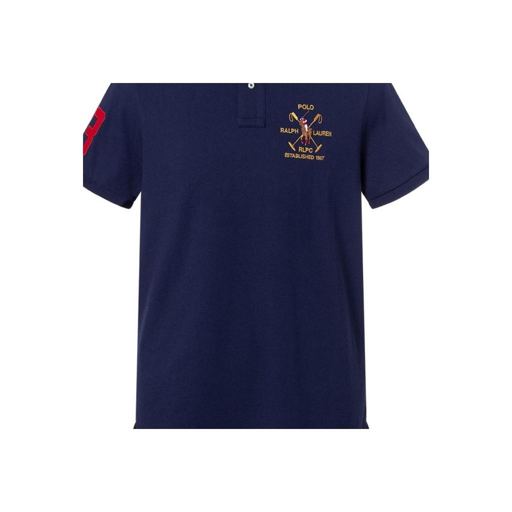 Polo Ralph Lauren Digital Logo Appliqué Vertical Button Short Sleeve Polo Shirt Men tops Dark-Blue 710921674-002