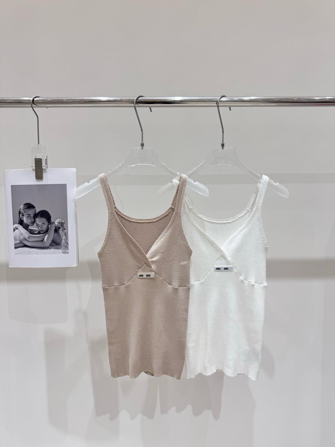 Summer Miu Style Slimming V-Neck White Knit Camisole Small хаки