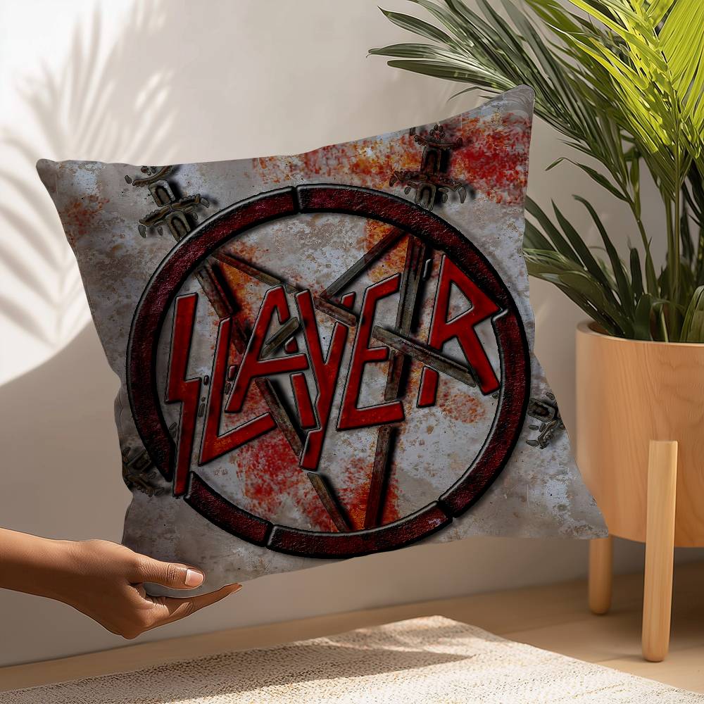 Classic Band S-Slayer Pillow Case Square Double‑Sided Print Cushion Case For Sofa Home Bedchamber Decor Gift