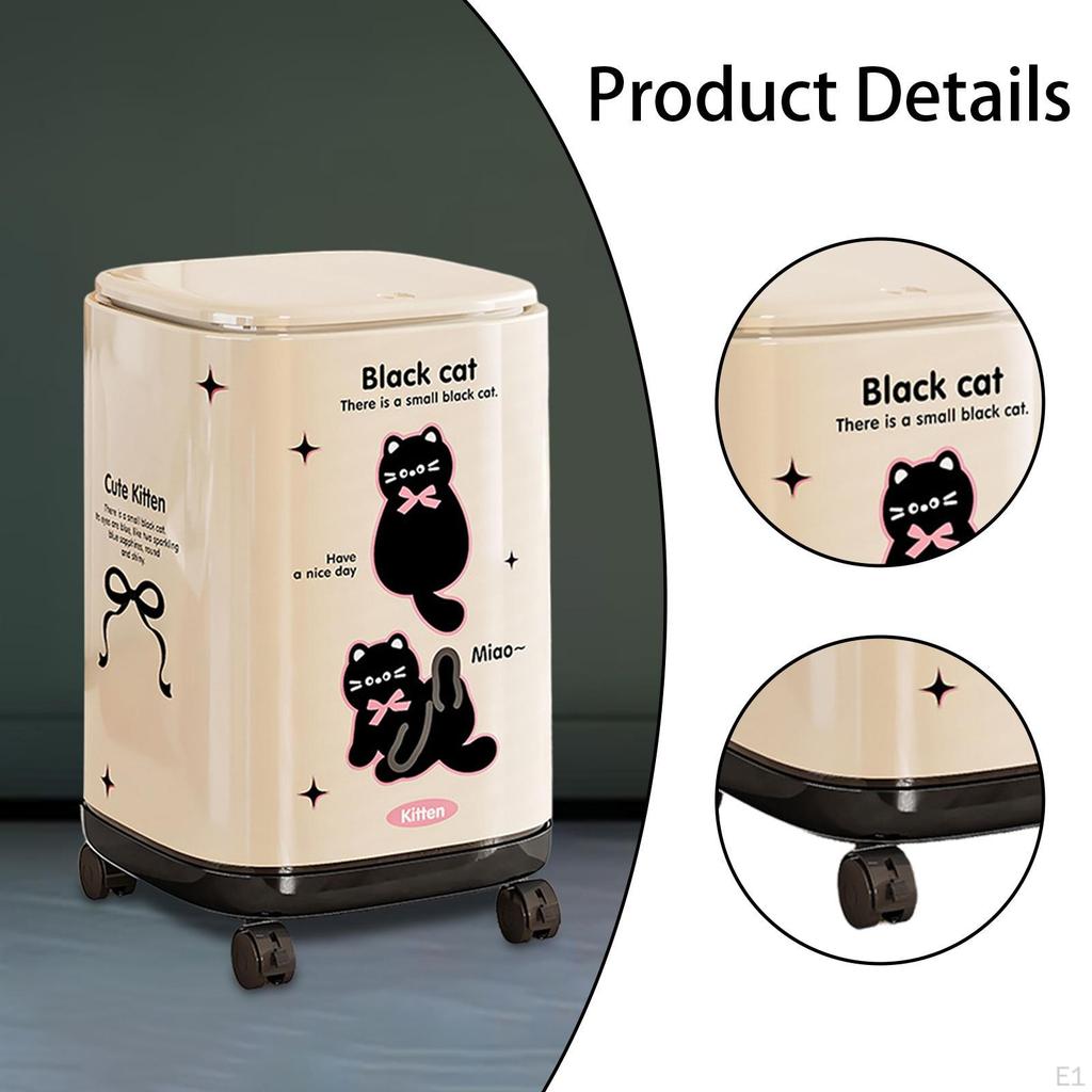 Köksavfallskorg med 360° universalhjul och lockbehållare Trendig heminredning Soptunna