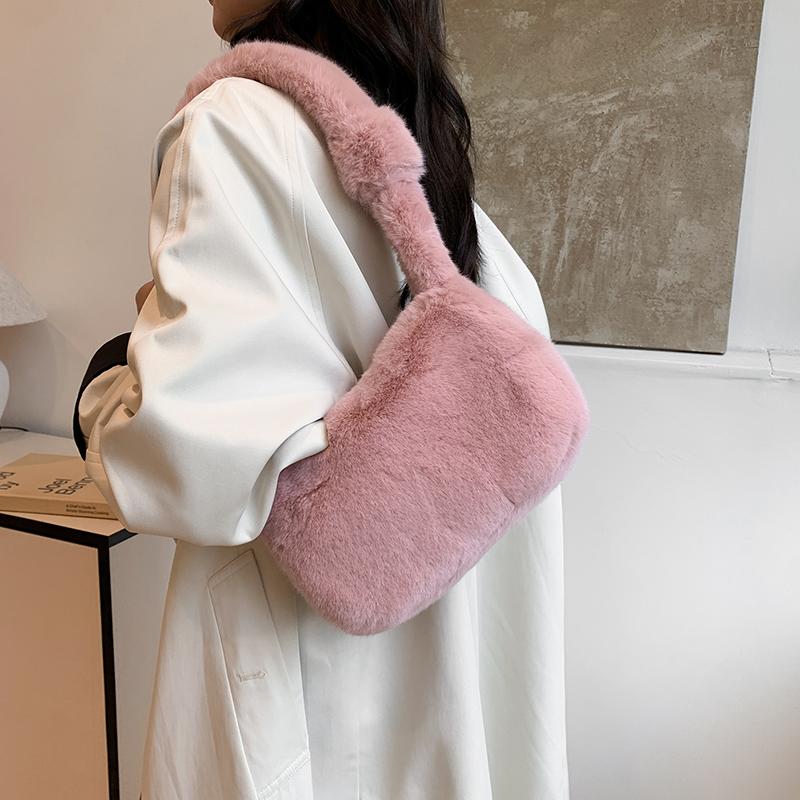 Velvet Zipper Car Stitching Light Luxury Exquisite Crossbody Bag New Solid Color Furry Versatile Shoulder Bag