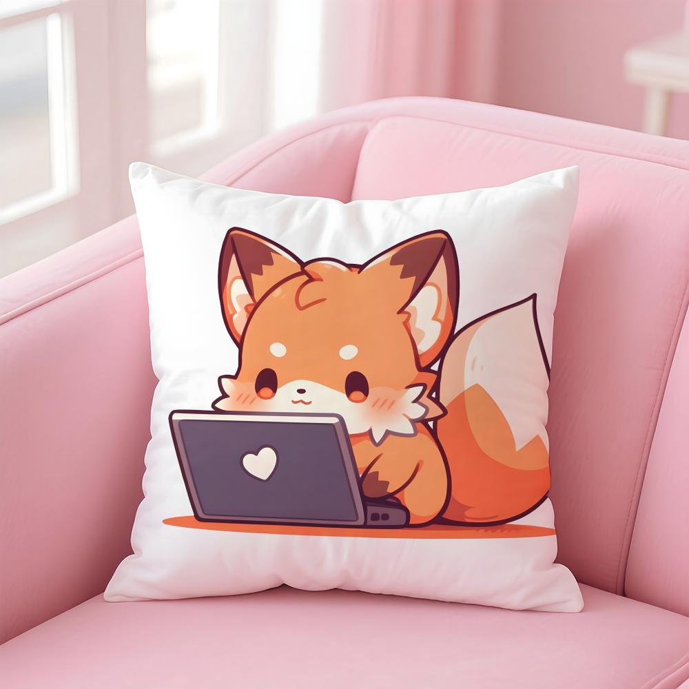 cute animal FFlat Foxes Cushion Cover Pillowcase Short Plush Invisible zipper Room Sofa Cushion Cover