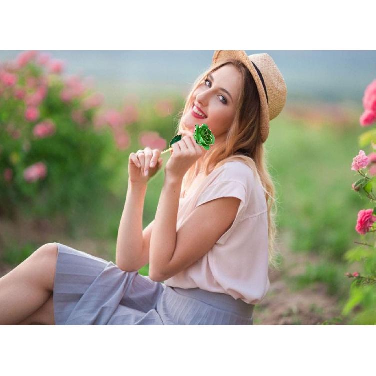 24K Green Rose for Her, Eternal Love Real Gold Plated Rose Flower, Best Present for Wife/Mom/Girlfriend Anniversary, Wedding, Birthday, Graduation