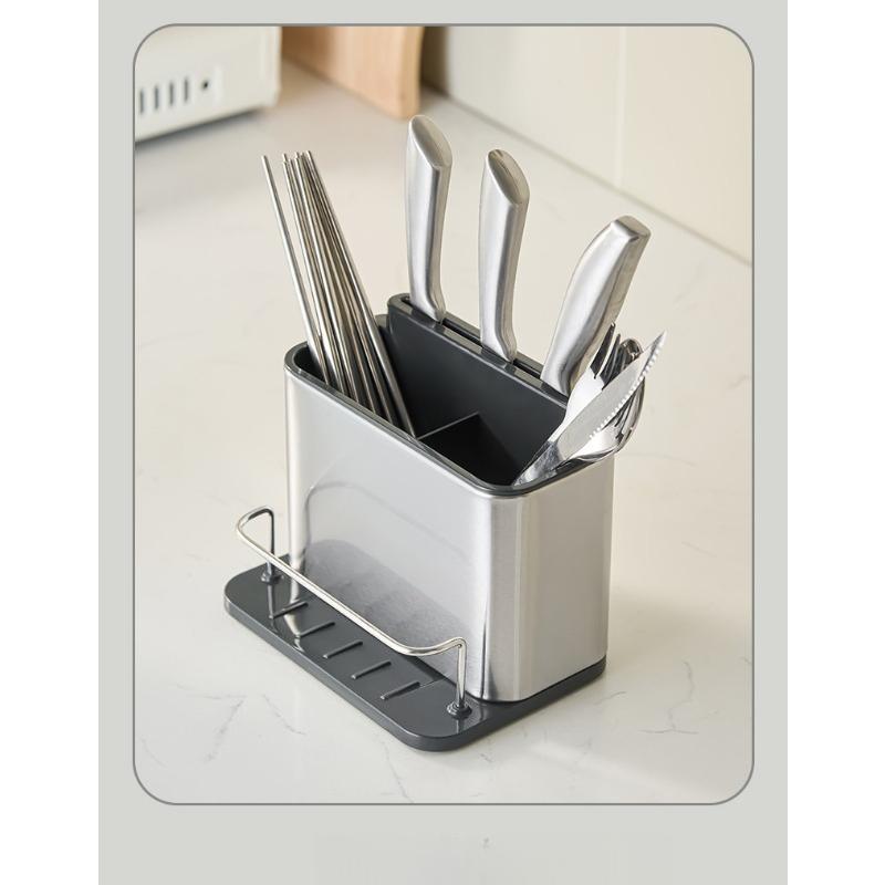 Stainless Steel Kitchen Utensil Storage Rack Kitchen Countertop Cutlery Drainer Sponge Holder