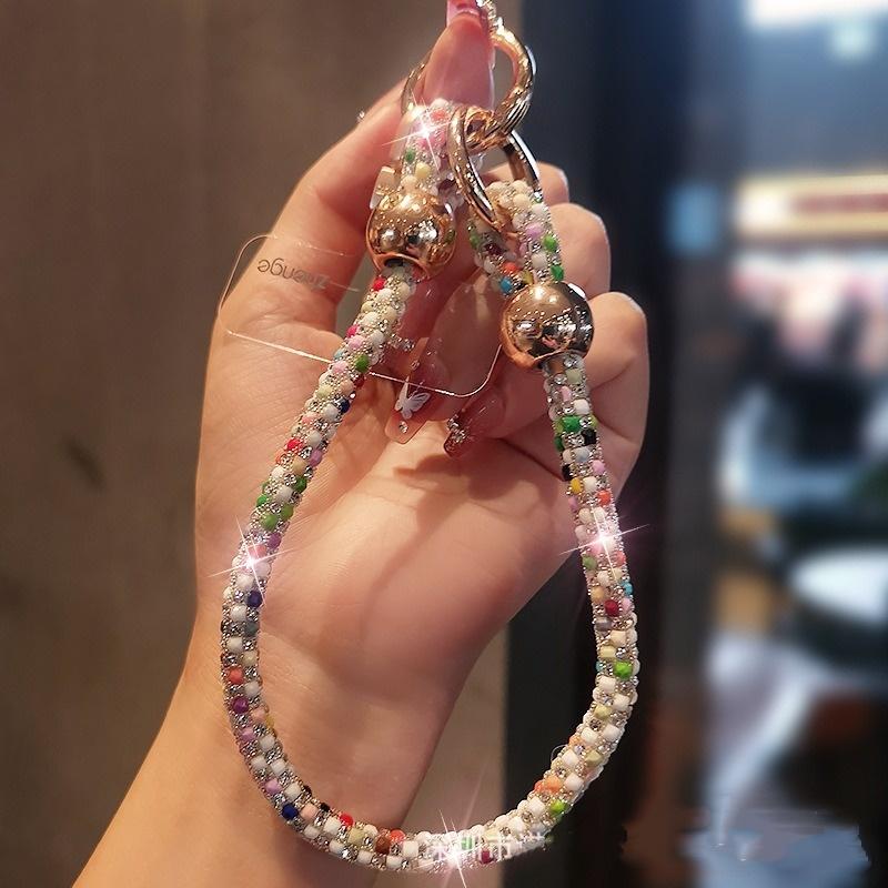 Colorful Beaded Phone Wrist Strap, Sparkly Rhinestone Phone Lanyard with Gold Clip