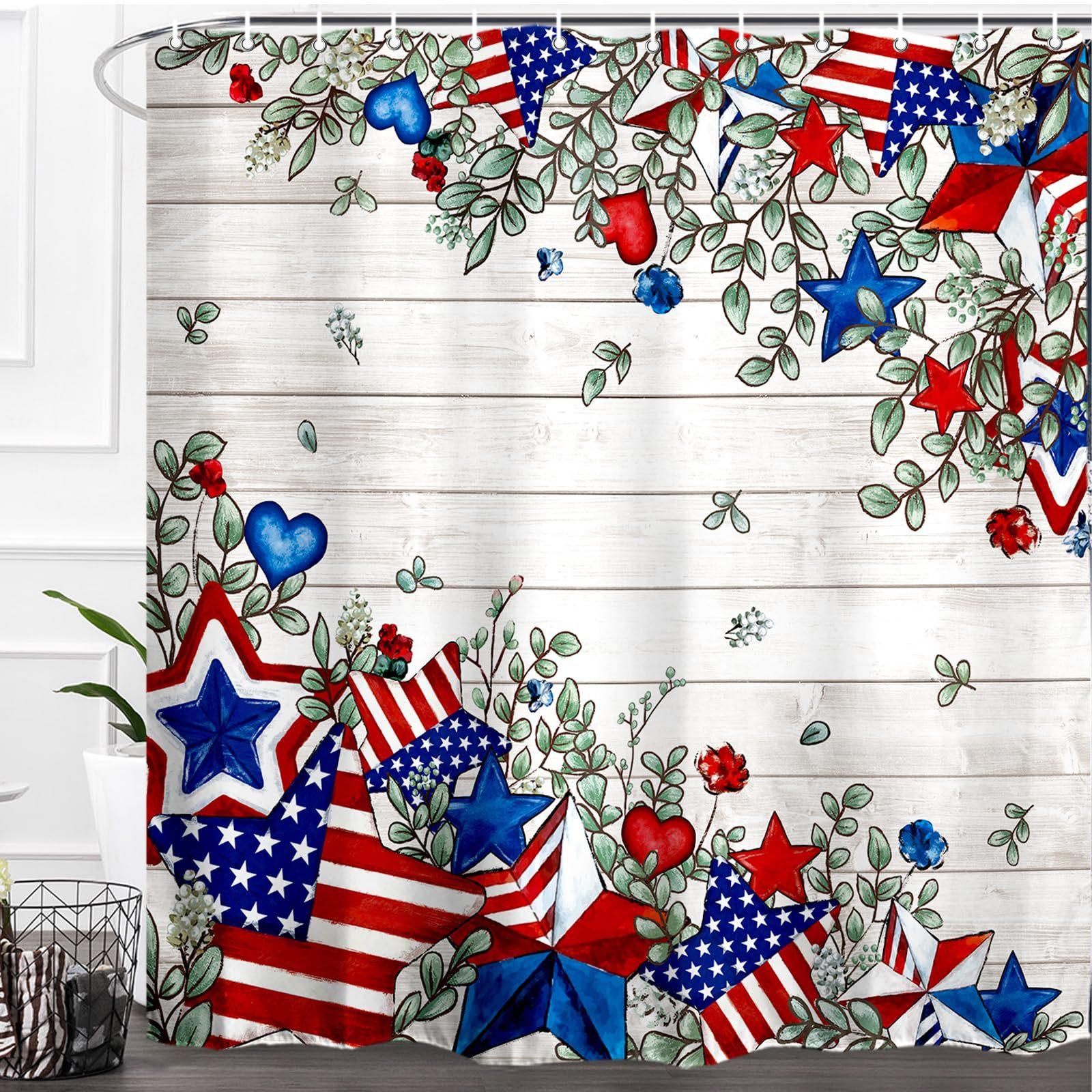 Polyester Thickened Shower Curtain 120x180cm Digital Print Independence Day Pattern Waterproof Bathroom Curtain with Reinforced Holes one size