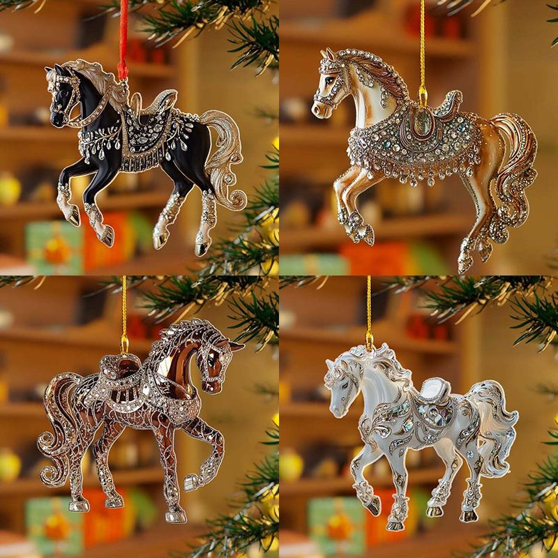 

2D Акриловая Лошадь Подвеска-Шарм на Зеркало Заднего Вида Автомобиля, Украшение на Рождественскую Елку, Новогоднее Подвесное Украшение 4pcs