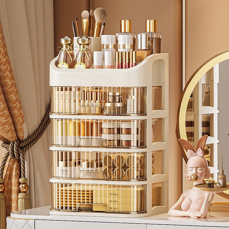 High-End Dustproof Plastic Makeup Storage Box with Compartments for Skincare Organizing
