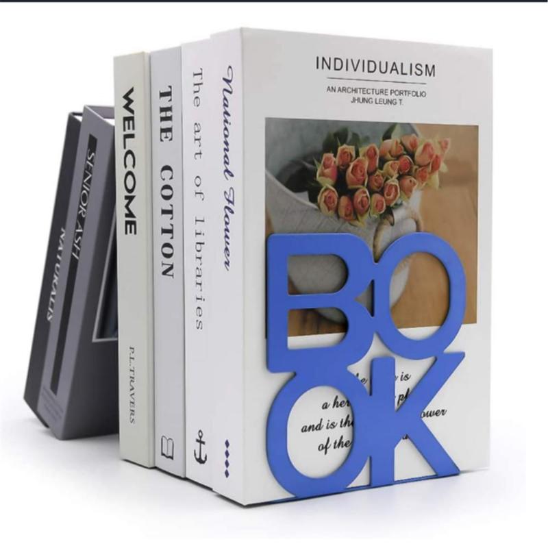 2pcs Bookend Book Stand Support Sample Bookend Iron Desktop Art Non Slip Rack Shelf Holder School Stationery Office Accessories