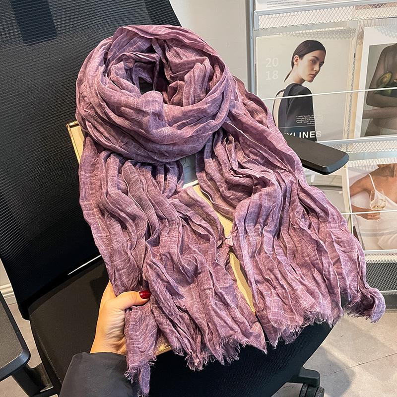 Japanese pleated solid color spring and autumn cotton and linen scarf silk scarf women's literary summer shawl Korean version scarf yarn versatile