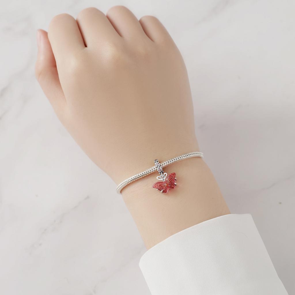 Beads Copper Charms Original Red Butterfly Pendant Insect Beads Fit Bracelet Jewelry Diy Women Gift Accessory