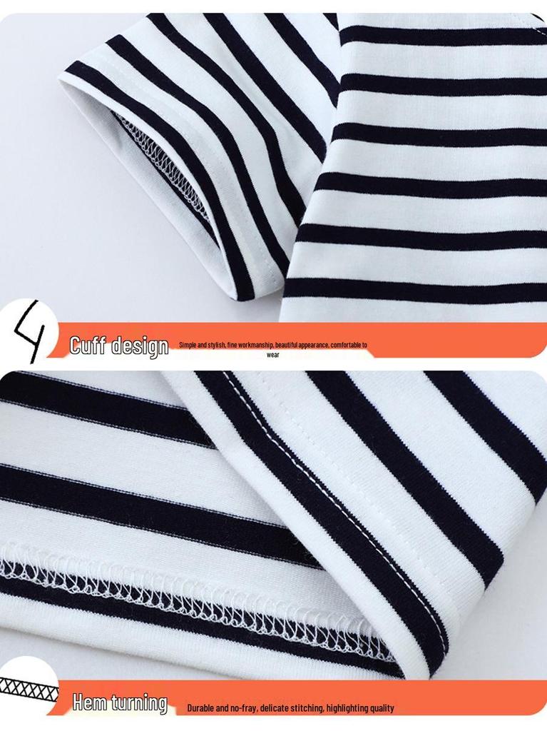 Boys' Cartoon Striped Cotton Short-Sleeve T-Shirt - Stylish & Versatile Summer Wear