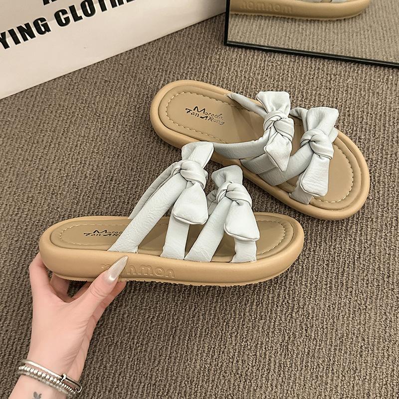 

Bow-tie thick-soled slippers for women to wear one-word fairy versatile new sandals skirt with summer 40 синий