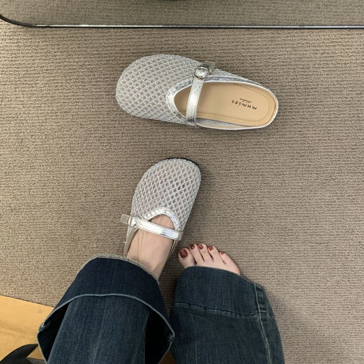 Cool summer niche woven mesh breathable flat bottom bag head half support shoes women's 2025 new one-pedal sandals