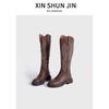 Embroidery V-mouth~ Western Cowboy Boots Women's Autumn and Winter New Rear Zipper Low Heel High Boots Retro Knight Boots