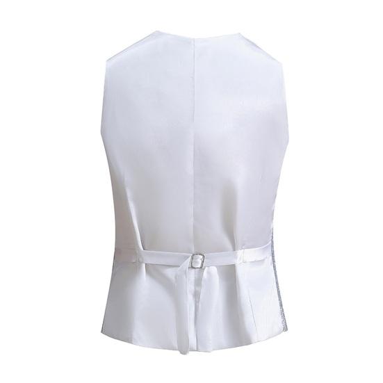 Men Vest Shiny Sequin Sleeveless Slim Fit Cardiagn Single-breasted V Neck Adjustable Back Buckle Stage Show Emcee Performance Men Waistcoat
