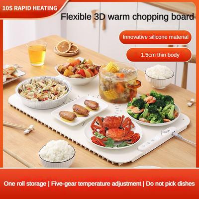 Flexible 3D Warm Food Board Foldable Household Hot Food Board Intelligent Insulation Dining Table Heating Silicone Pad 600*405*15mm