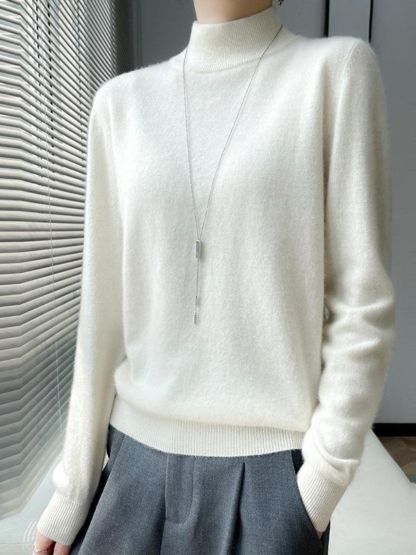 2024 A/W Women's Solid Color Wool Half-High Neck Sweater