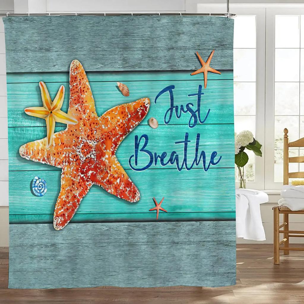 Starfish Beach Shower Curtains 3D Seashell Ocean Theme Waterproof Polyester Fabric Bathroom Decor with Hooks Bathtub Curtains