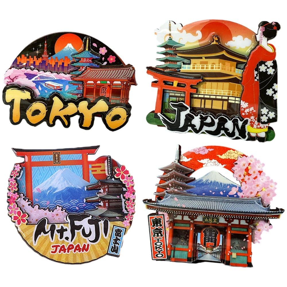 Refrigerator magnet Japanese cityscape magnetic sticker souvenir travel memorabilia home kitchen decoration set 4 style 2 (random style)