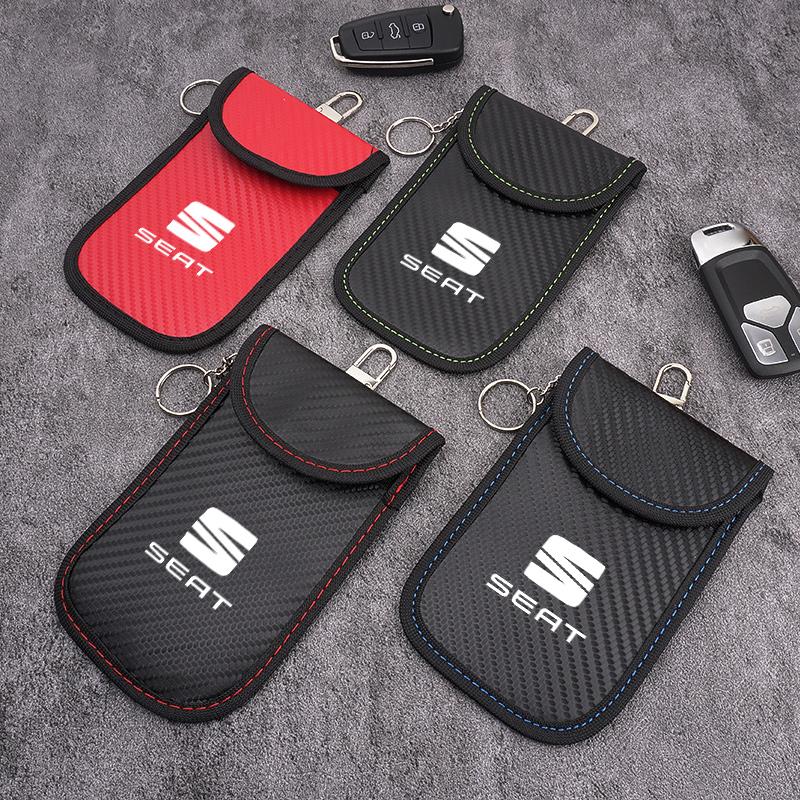 rldf3 Car LOGO Key Storage Bag Blocker Case Pocket Remote Control For SEAT Cupra Ibiza Leon E-Racer Ateca FR 5f MK2 Car Accessories