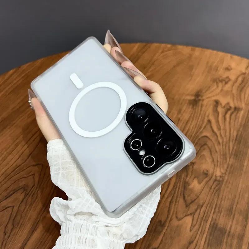 Magnetic Luxury Matte Translucent Armor Shockproof Case For Samsung Galaxy S25 S23 S24 Ultra Plus Magsafe Wireless Charge Cover
