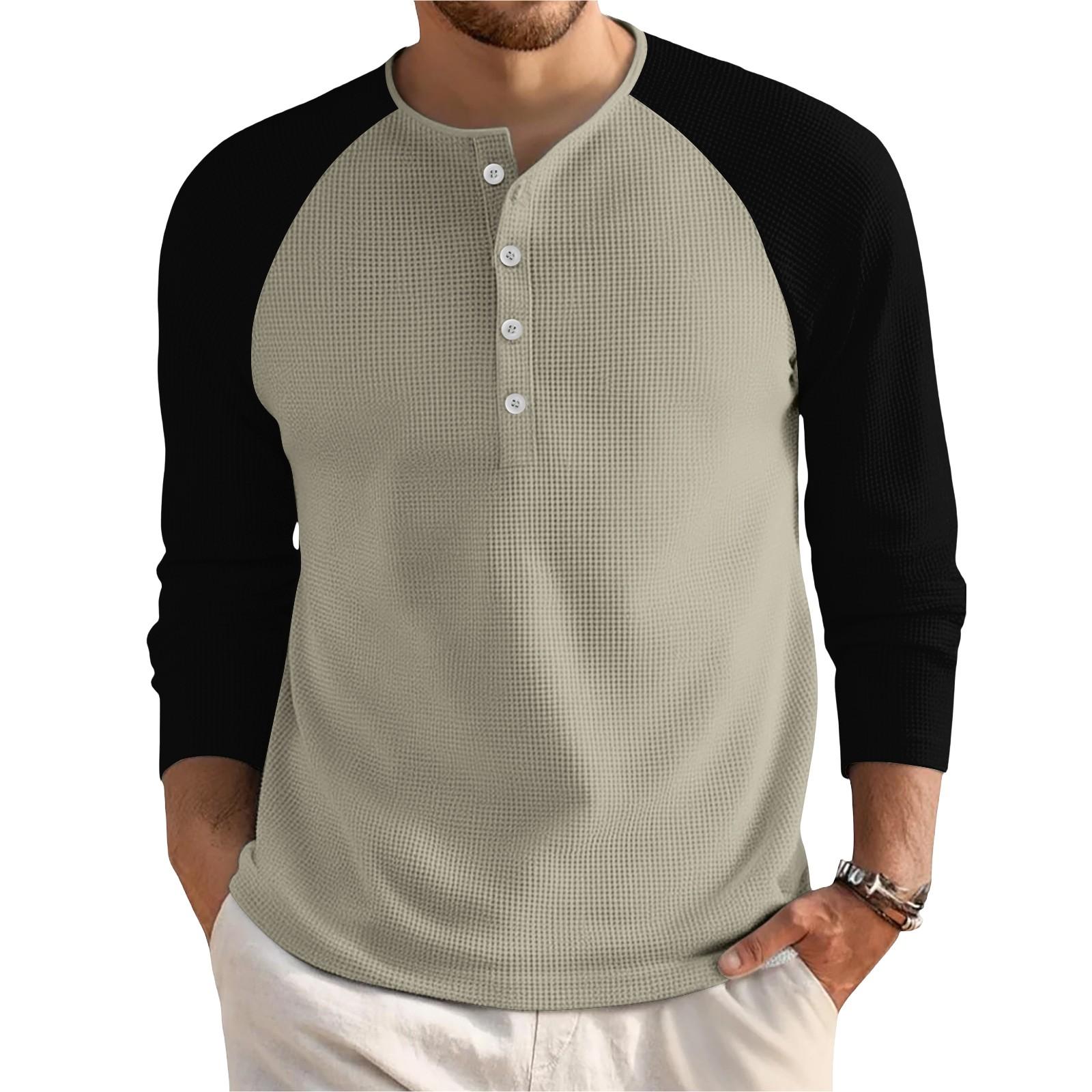 

Мужской свободный повседневный топ с длинным рукавом и воротником на пуговицах XL