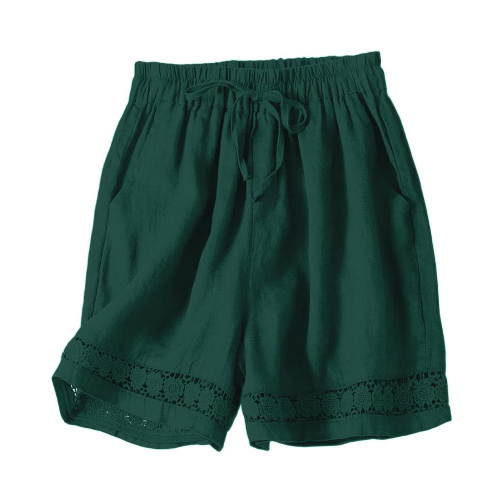 Women’s Elastic Waist Casual Shorts with Drawstring and Lace Trim Loose Fit Lightweight Summer Bottoms