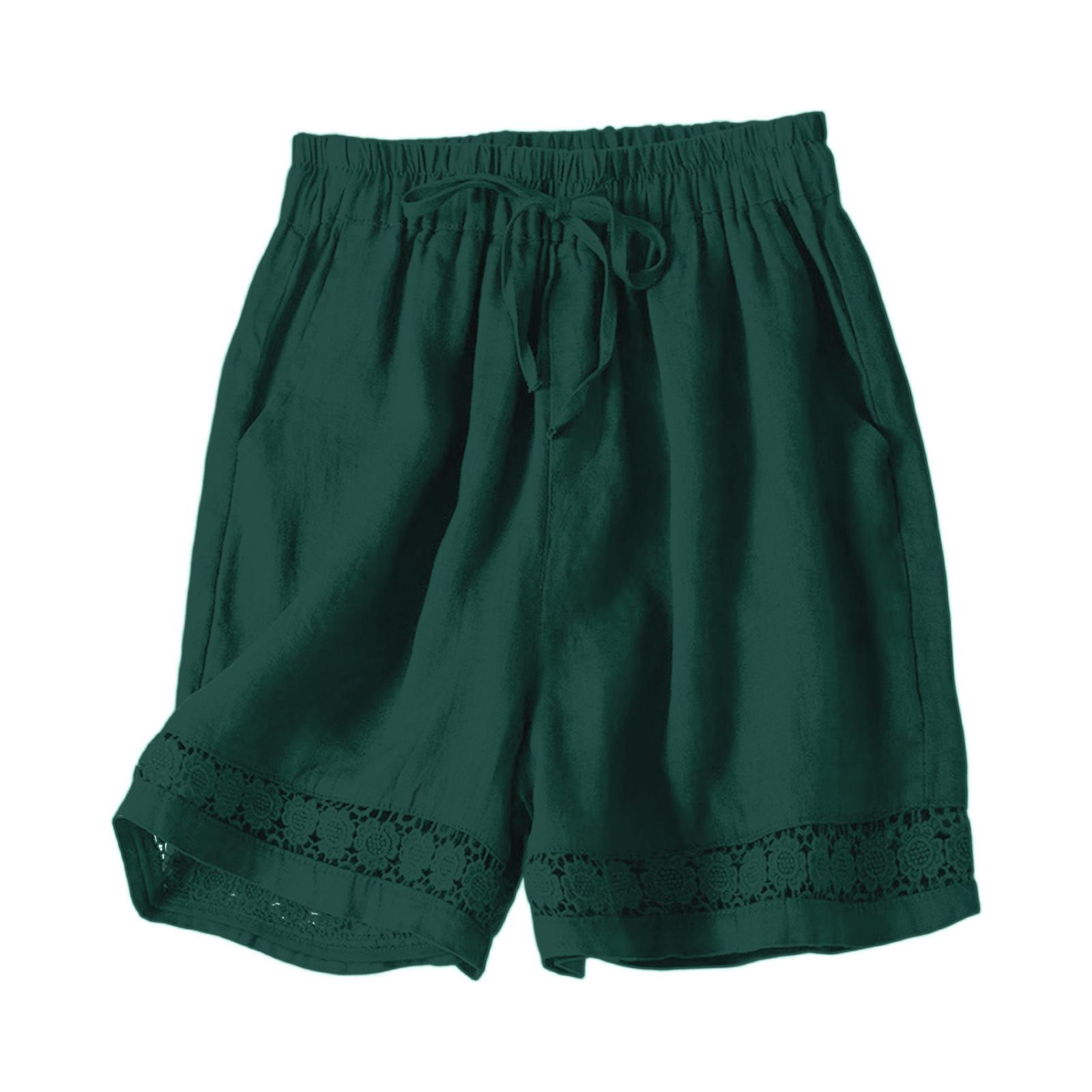 Women s Cutout Lace Trim Casual Loose Versatile Linen-Cotton Shorts M
