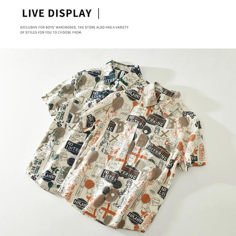 Summer Fashion Short Sleeve Printed Shirts Short Sleeve Men's Casual Shirt Youth Streetwear Funny Shirt Pure Cotton Men Tops