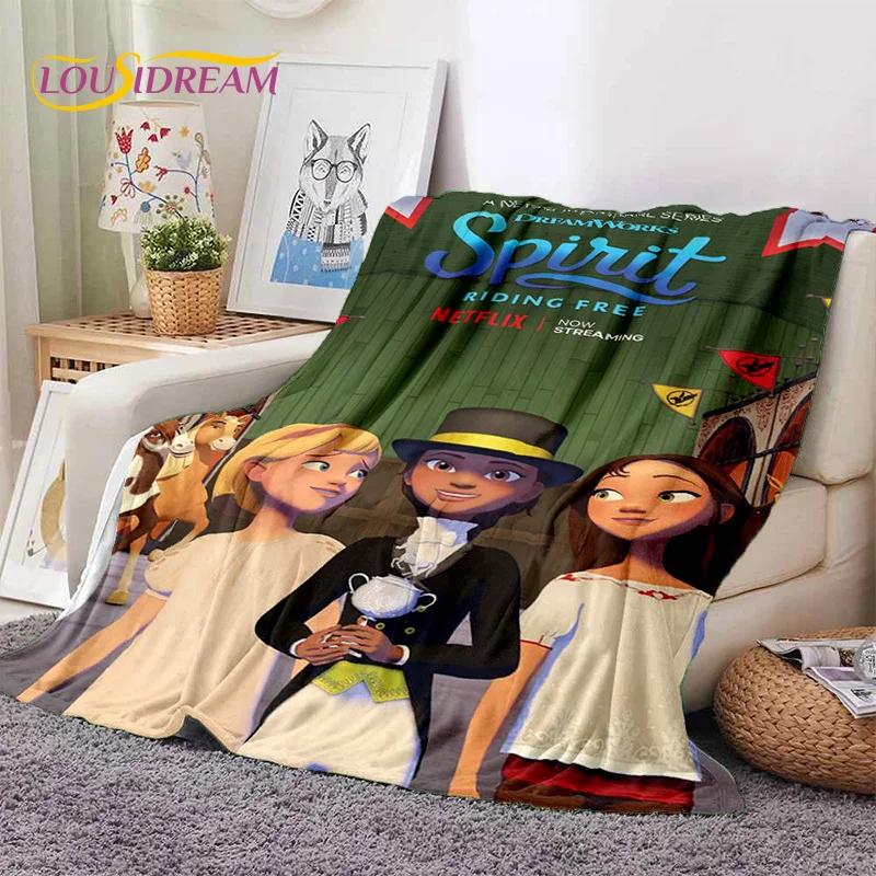 Spirit Riding Free Cartoon Horses Soft Blankets Cozy Throw for Picnics Bed Sofa Home Bedroom Perfect Gift for Girls