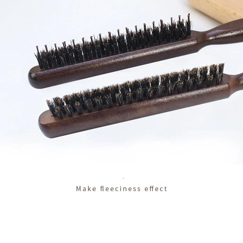 Three Rows of Boar Bristle Hair Combs for Bride's Studio Model Hair Hairdressing Fluffy Fine Handle Barber Combs High Quality